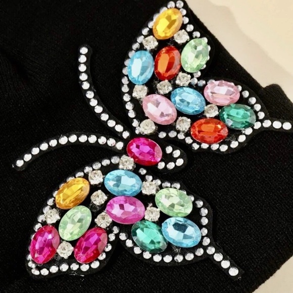 Butterfly Rhinestone Beanie Hat | Glam Bling Crystal Knit Cap | One of a Kind - Picture 3 of 3